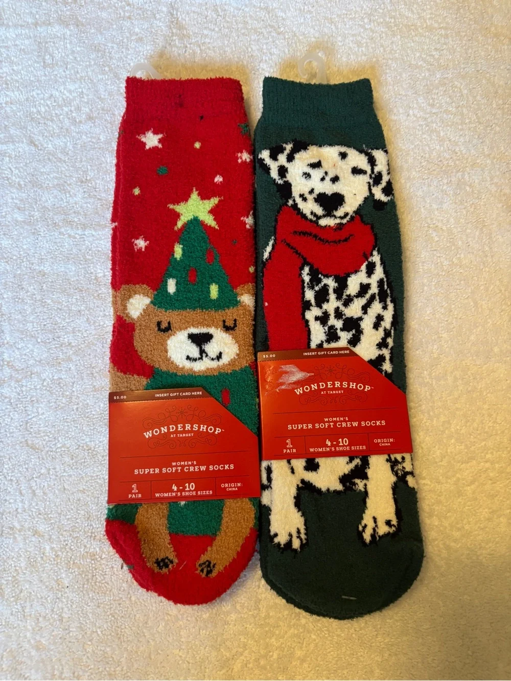 Wondershop Festive Dog & Bear Holiday Crew Socks - Red & Green - NEW